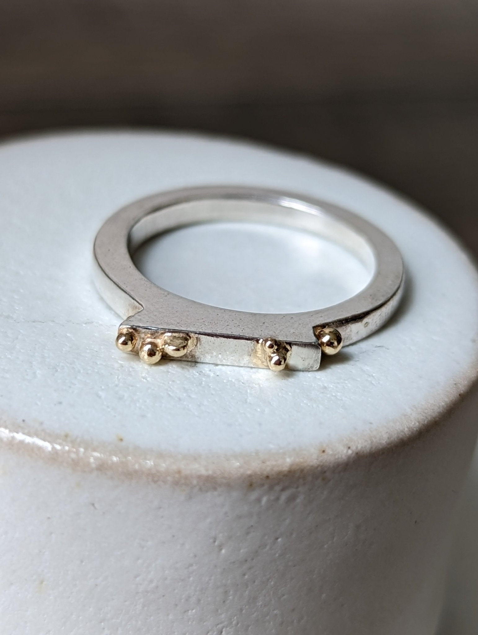 Contemporary Silver Ring with Gold GranulesRingsBooblinka Jewellery