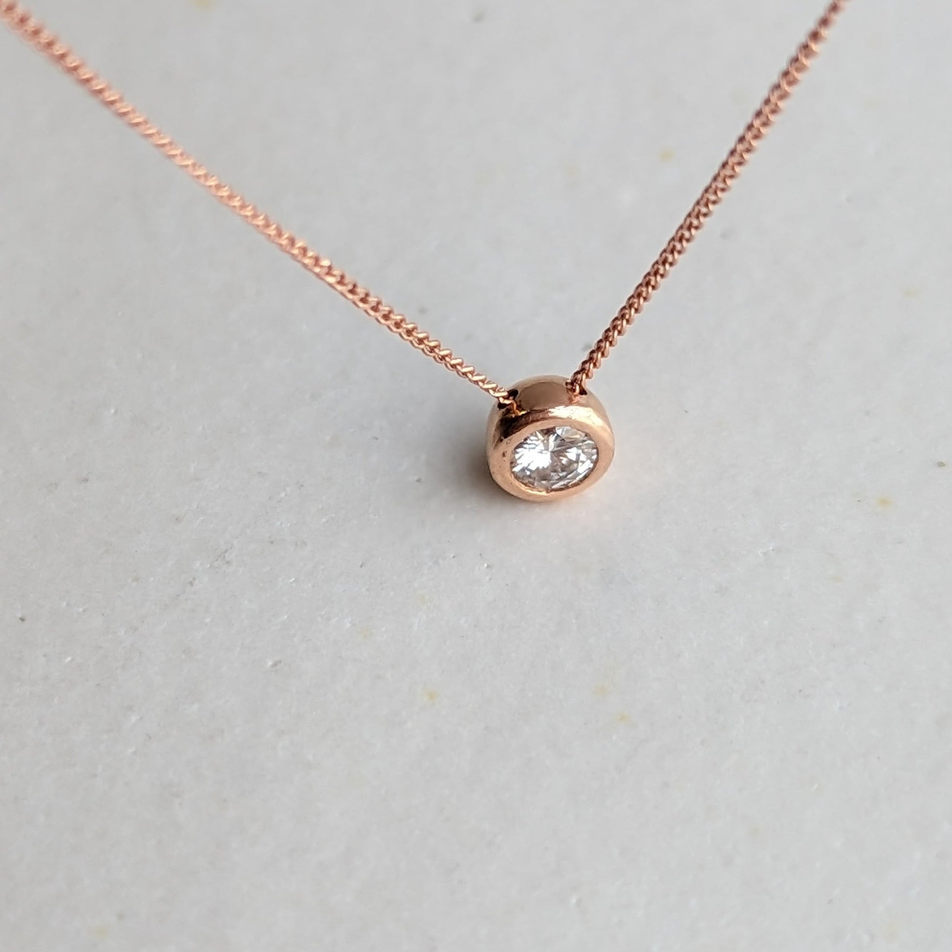 Rose gold moissanite dainty necklace from DEI collection