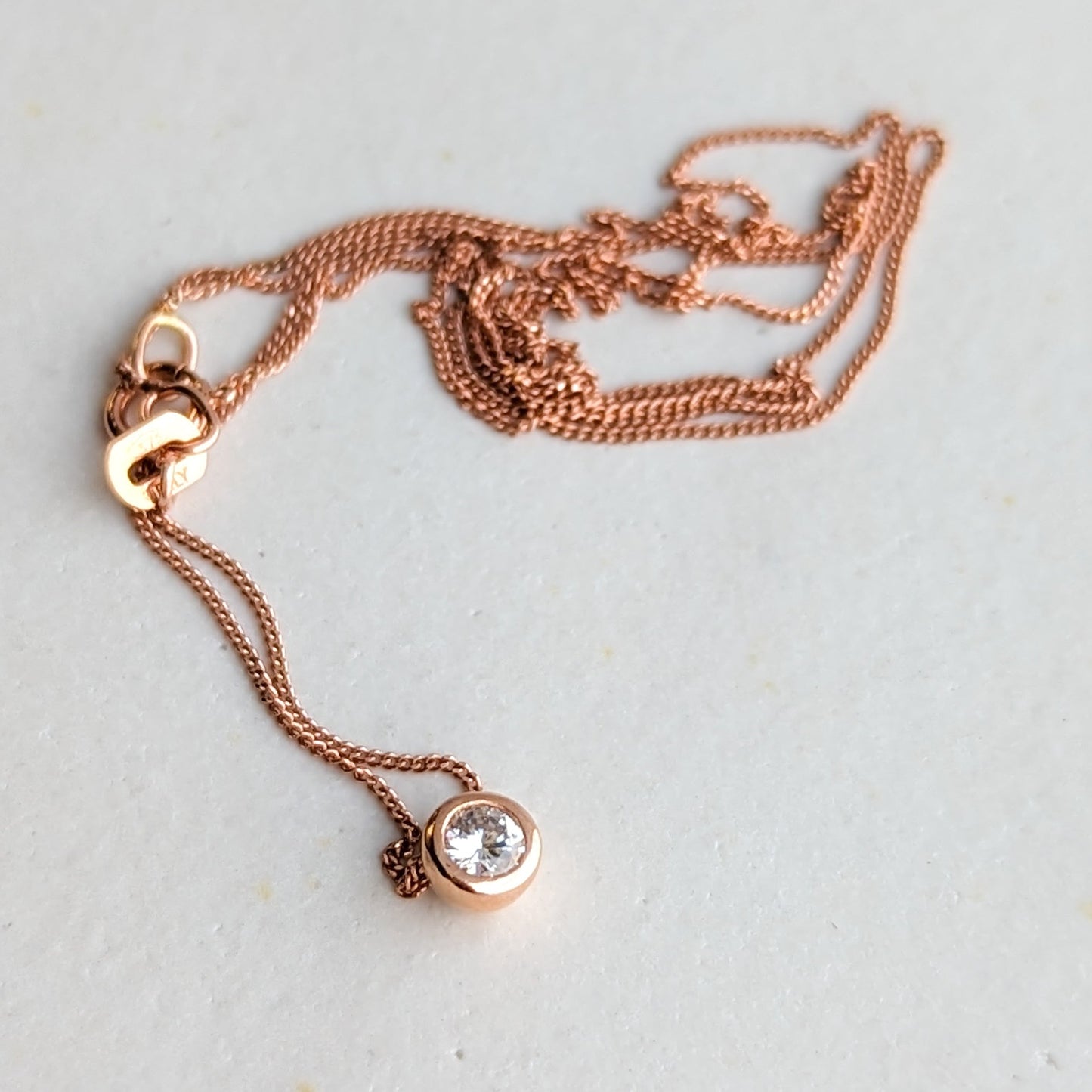 Rose gold moissanite dainty necklace from DEI collection