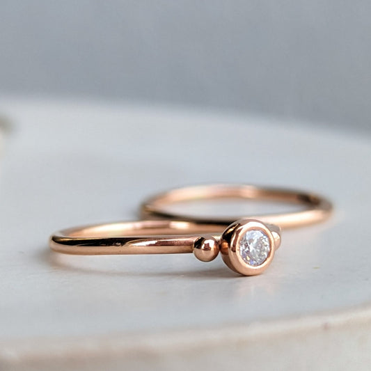 Rose Gold Moissanite Engagement Stacking Rings - DEI Collection by Booblinka Jewellery