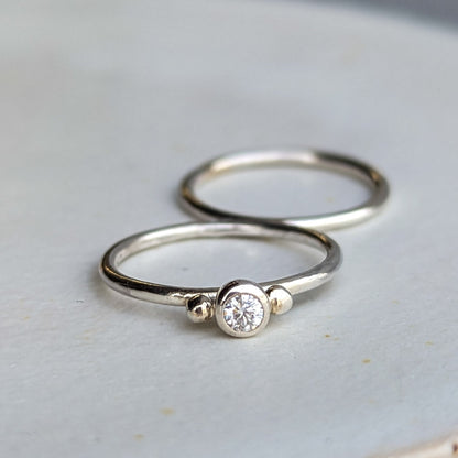 Silver dainy engagement set of rings with moissanite by Booblinka Jewellery DEI Collection