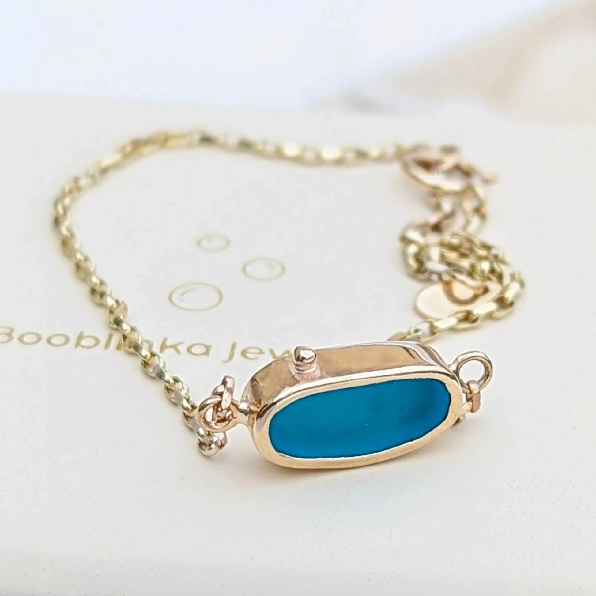 Gold Bracelet Turquoise Sea Glass - ALLURE CollectionBraceletsBooblinka Jewellery