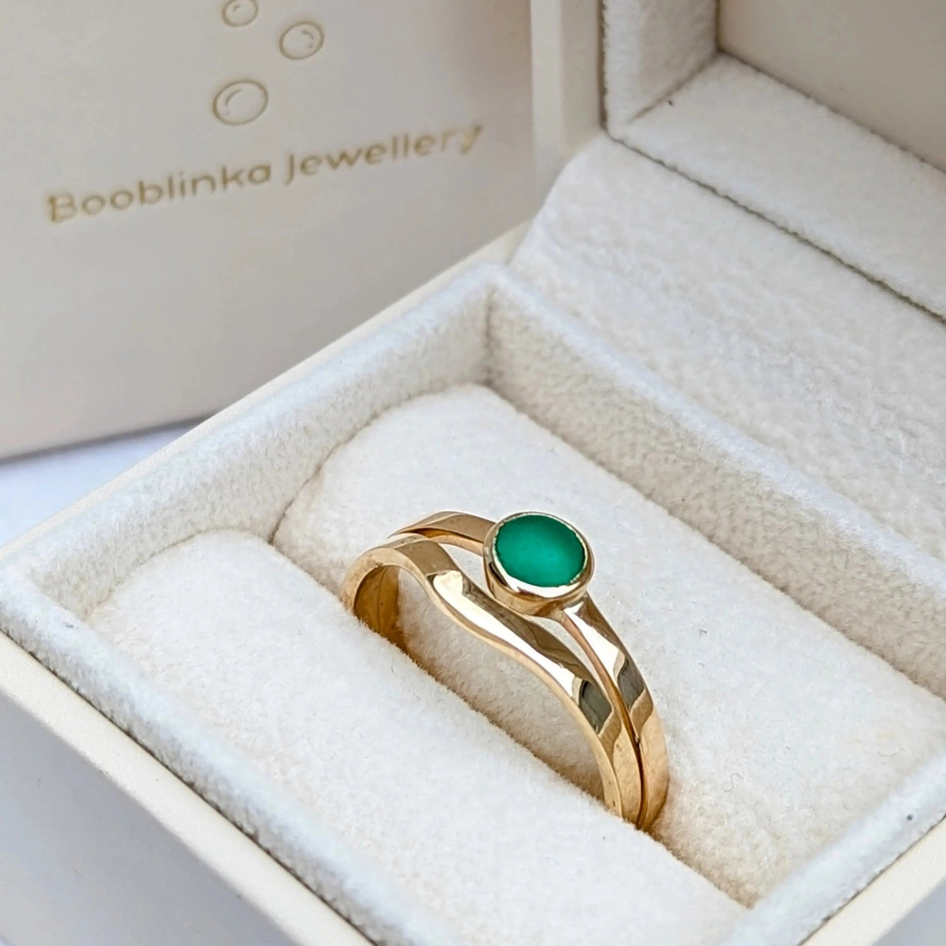 9 Carat Gold Green Sea Glass Set of Engagement Stacking RingsRingsBooblinka Jewellery