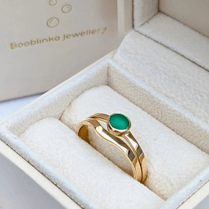 9 Carat Gold Green Sea Glass Set of Engagement Stacking RingsRingsBooblinka Jewellery
