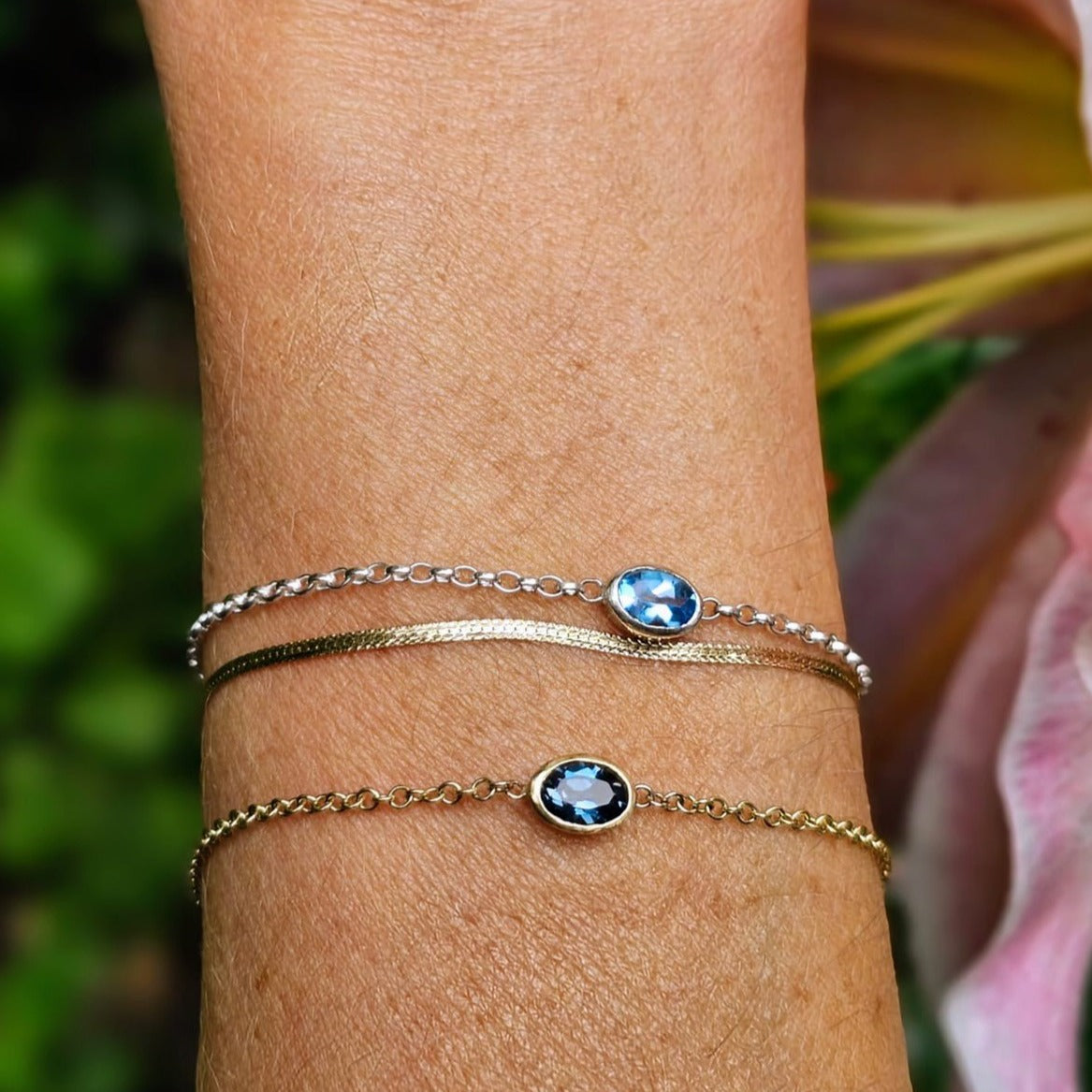 Silver bracelet with oval Swiss blue topaz Ocean Collection by Booblinka Jewellery