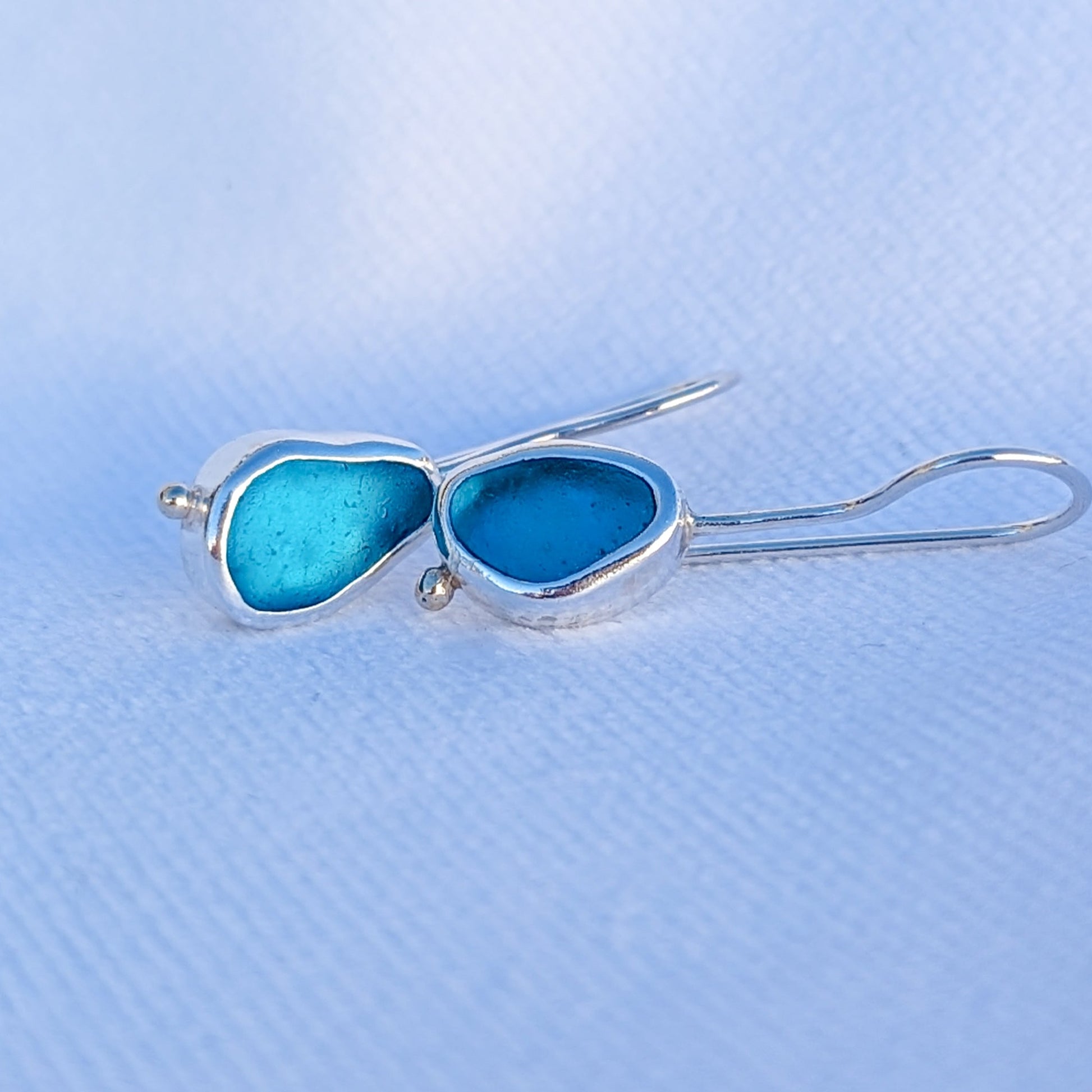Silver drop earrings with turqouise sea glass by Booblinka Jewellery